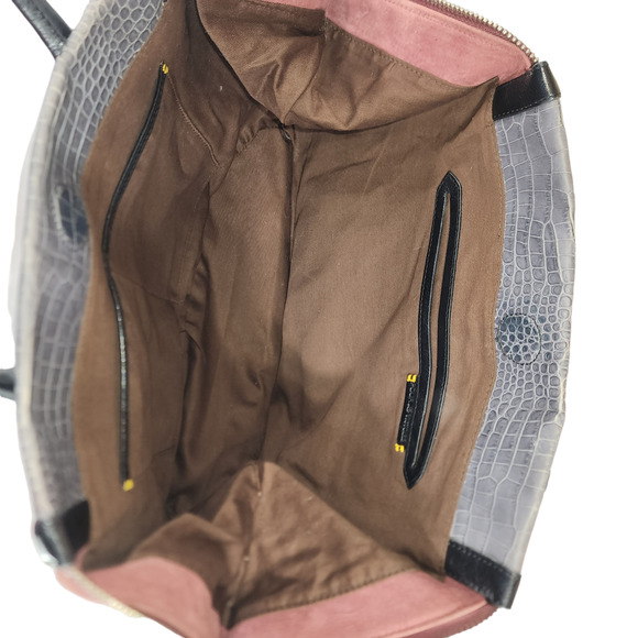 Pour La Victoire Maison Croc Embossed Tote Bag Brick Red Black Suede Leather - Picture 16 of 16